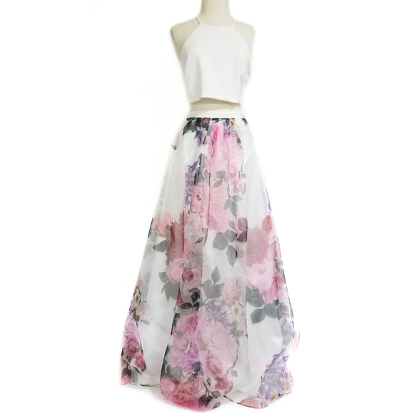 B Darlin White Floral Organza Prom Dress 11/12 - Picture 6 of 13